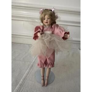 Vintage Porcelain Ballerina Doll in Pink Tulle Dress – Handmade Artist Doll 9”